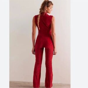 NWT Free People Ring the Alarm Haute Red Corduroy Jumpsuit. Retail $158